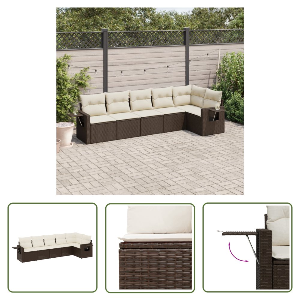 The Living Store 6-cz. zestaw wypoczynkowy do ogrodu - z poduszkami - brązowy - Sofa Ogrodowa