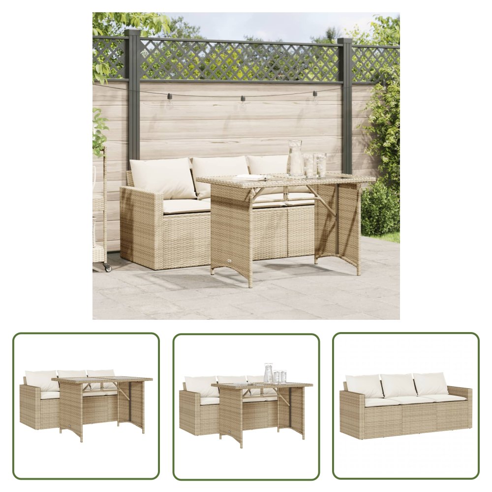 The Living Store 2-cz. zestaw mebli ogrodowych z poduszkami - beżowy - polirattan - Meble Ogrodowe