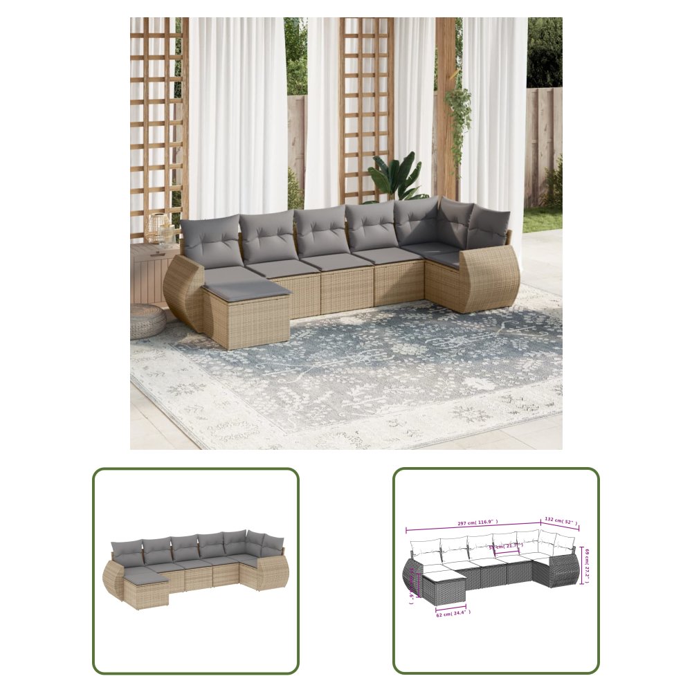 The Living Store 7-cz. zestaw wypoczynkowy do ogrodu - z poduszkami - beżowy - Sofa Ogrodowa