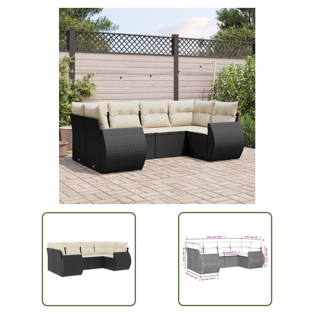 The Living Store 6-cz. zestaw mebli ogrodowych z poduszkami - czarny polirattan - Sofa Ogrodowa