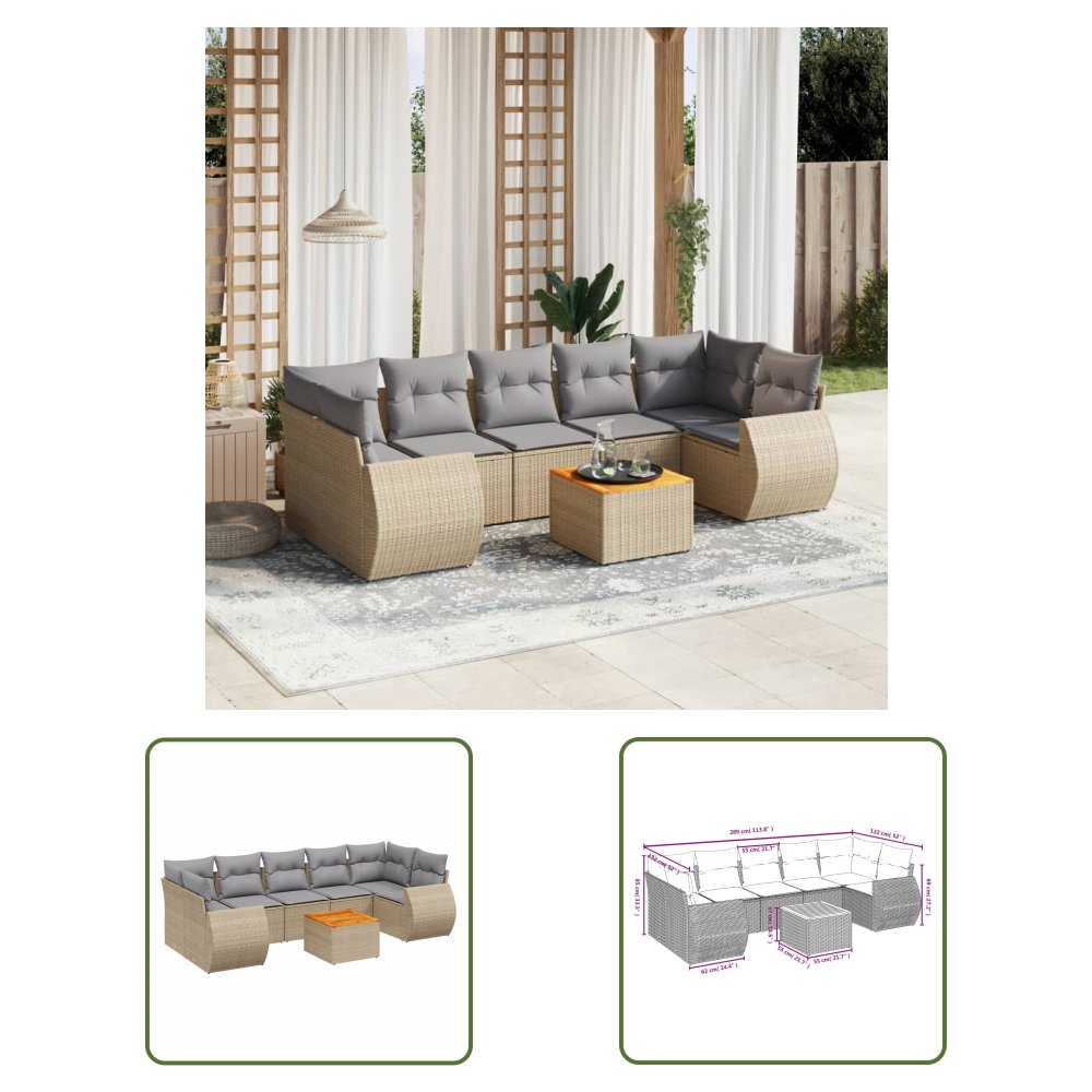 The Living Store 8-cz. zestaw mebli ogrodowych z poduszkami - beżowy - polirattan - Sofa Ogrodowa