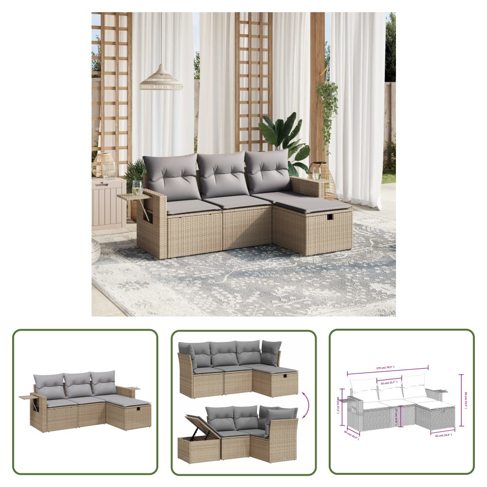 The Living Store 4-cz. zestaw mebli ogrodowych z poduszkami - mieszany beż - Sofa Ogrodowa