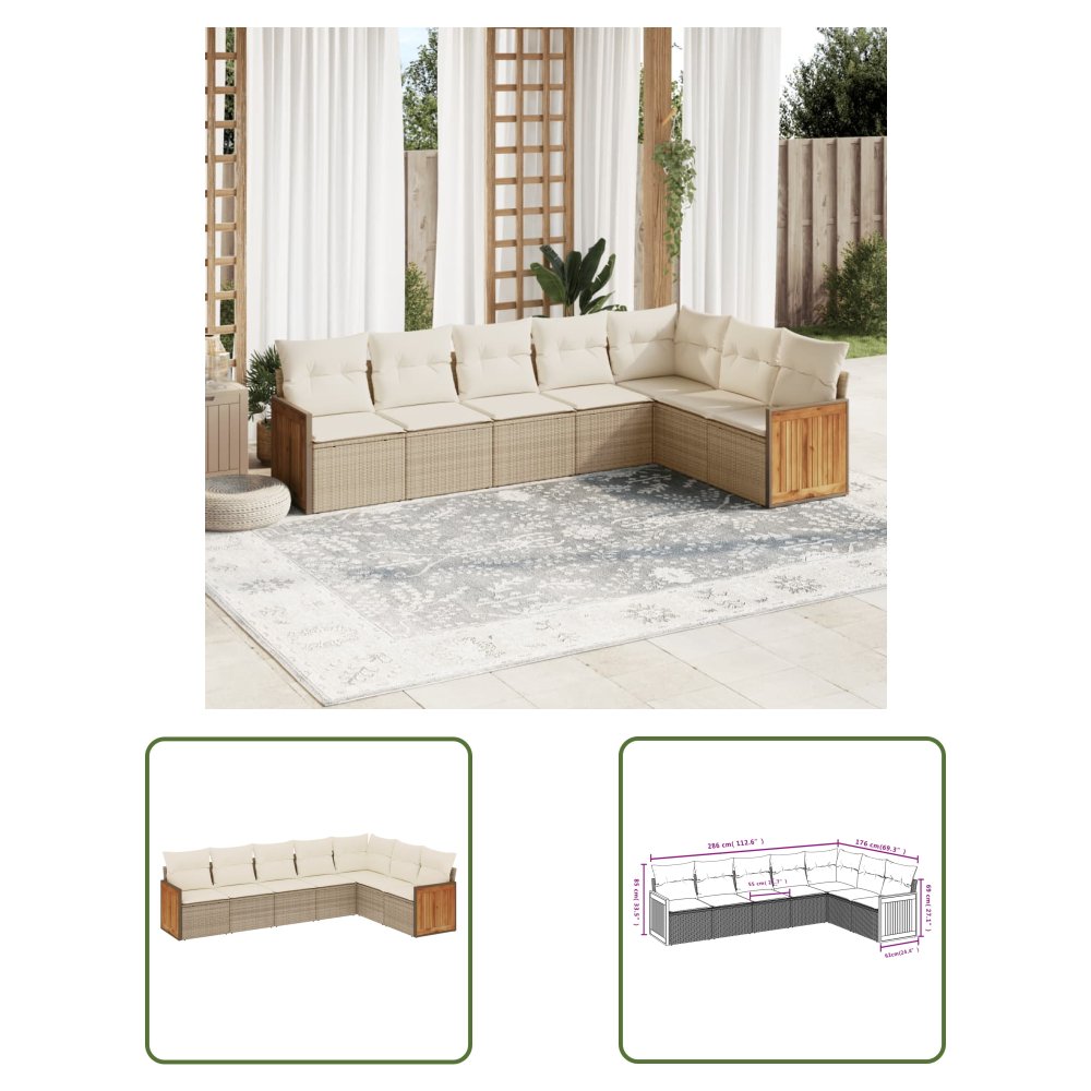 The Living Store 7-cz. zestaw wypoczynkowy do ogrodu - z poduszkami - beżowy - Sofa Ogrodowa