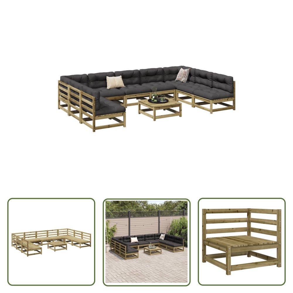 The Living Store 10-cz. zestaw wypoczynkowy do ogrodu - impregnowana sosna - Zestaw Wypoczynkowy Do Ogrodu