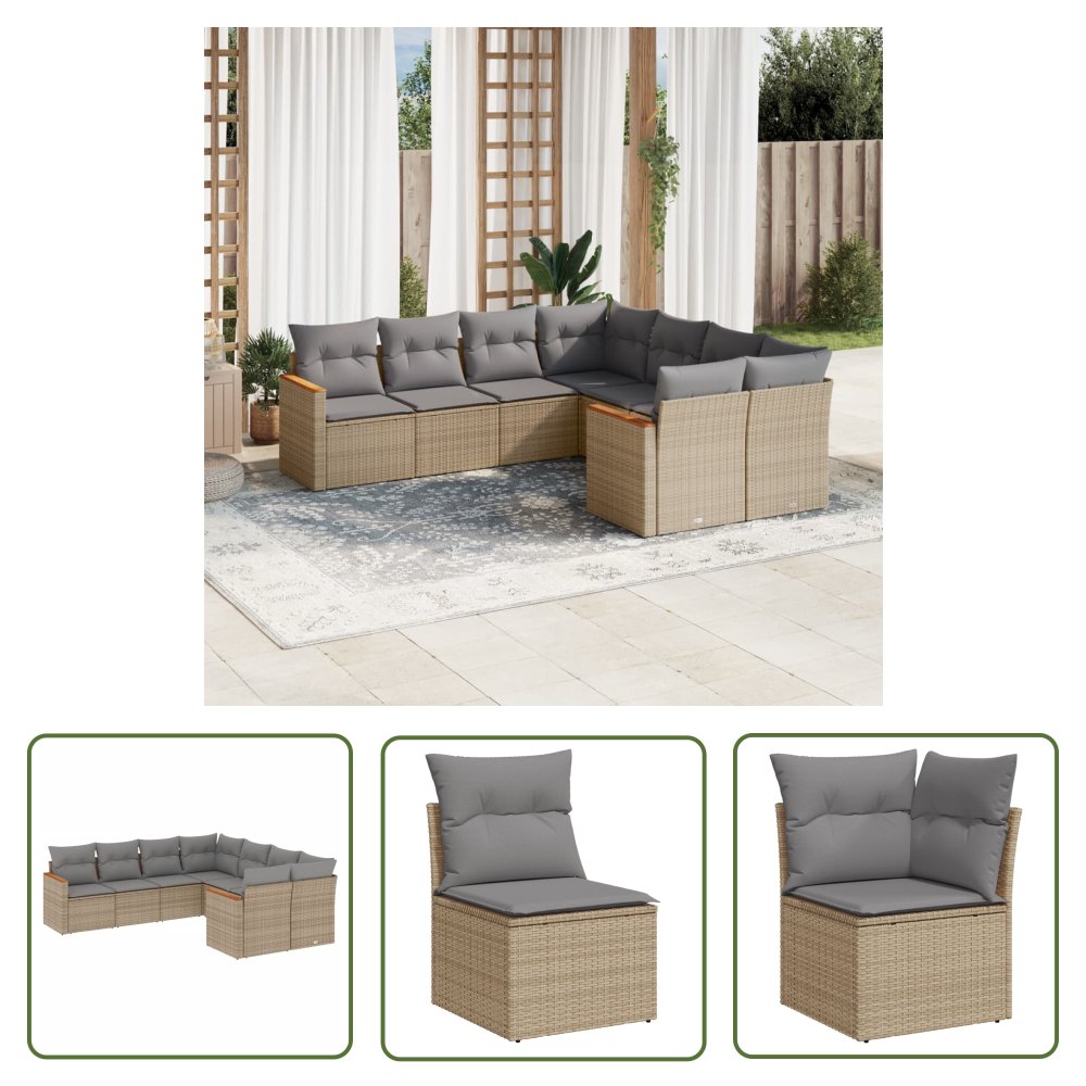 The Living Store 8-cz. zestaw mebli ogrodowych z poduszkami - mieszany beż - Sofa Ogrodowa