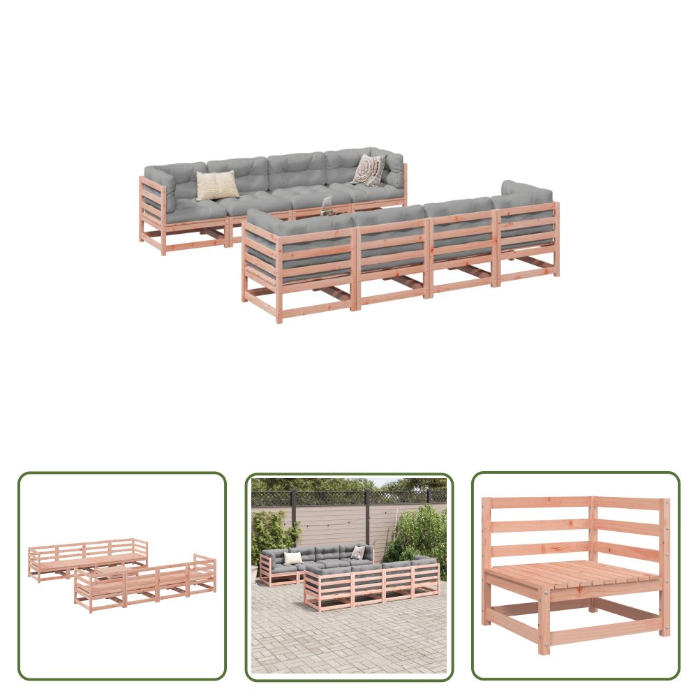 The Living Store 9-cz. zestaw wypoczynkowy do ogrodu - lite drewno daglezjowe - Zestaw Wypoczynkowy Do Ogrodu