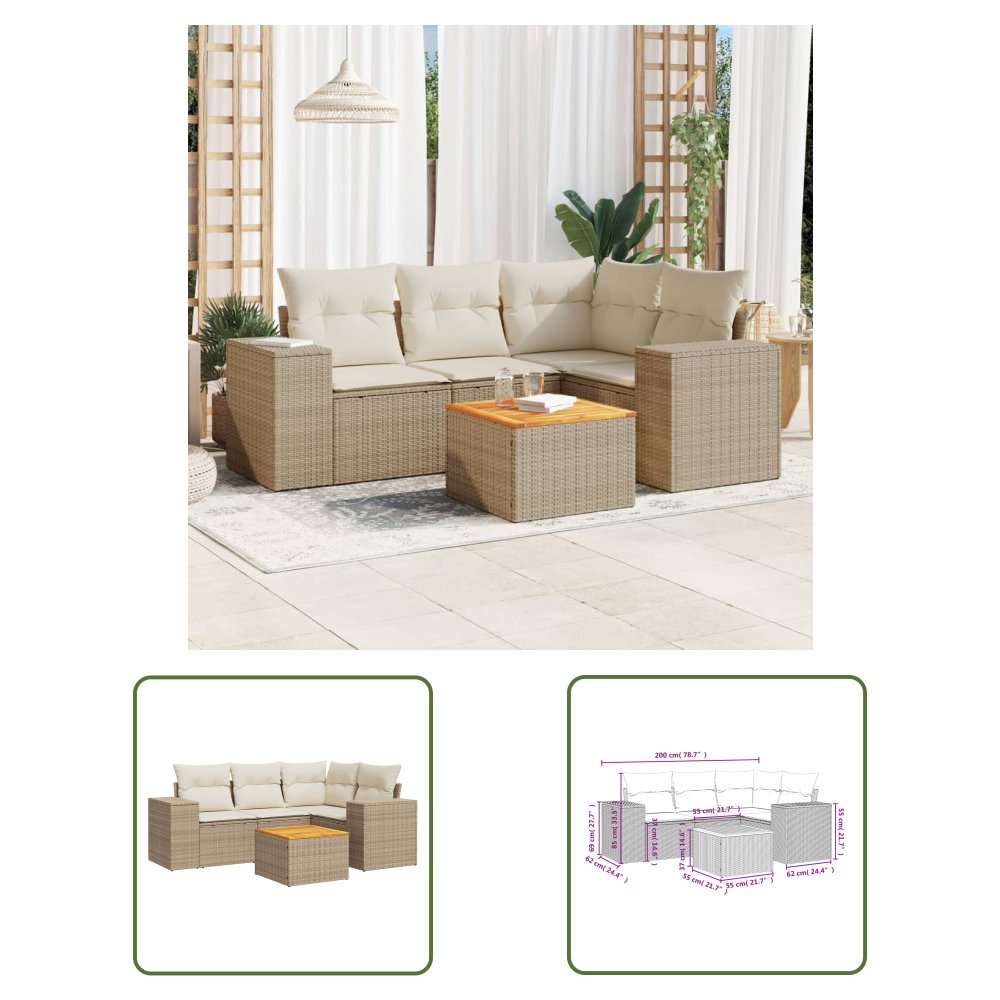 The Living Store 5-cz. zestaw mebli ogrodowych z poduszkami - beżowy - polirattan - Sofa Ogrodowa