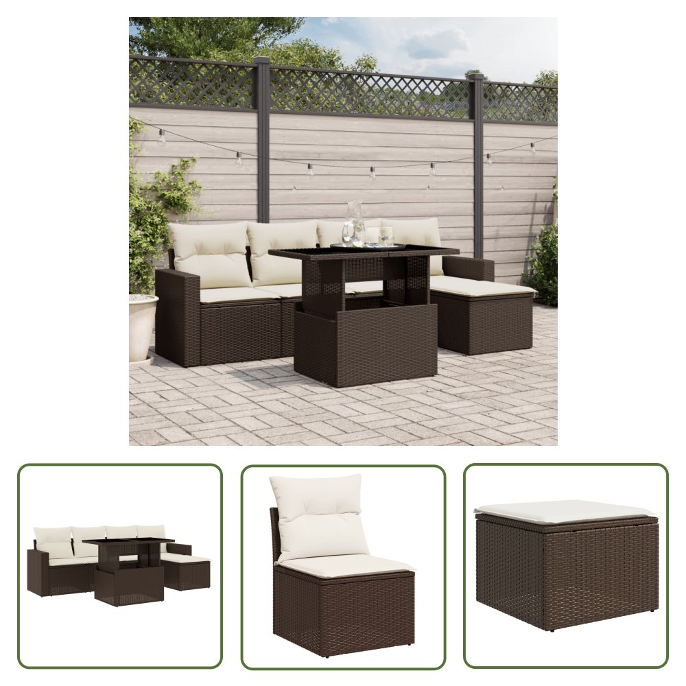 The Living Store 6-cz. zestaw wypoczynkowy do ogrodu - z poduszkami - brązowy - Sofa Ogrodowa