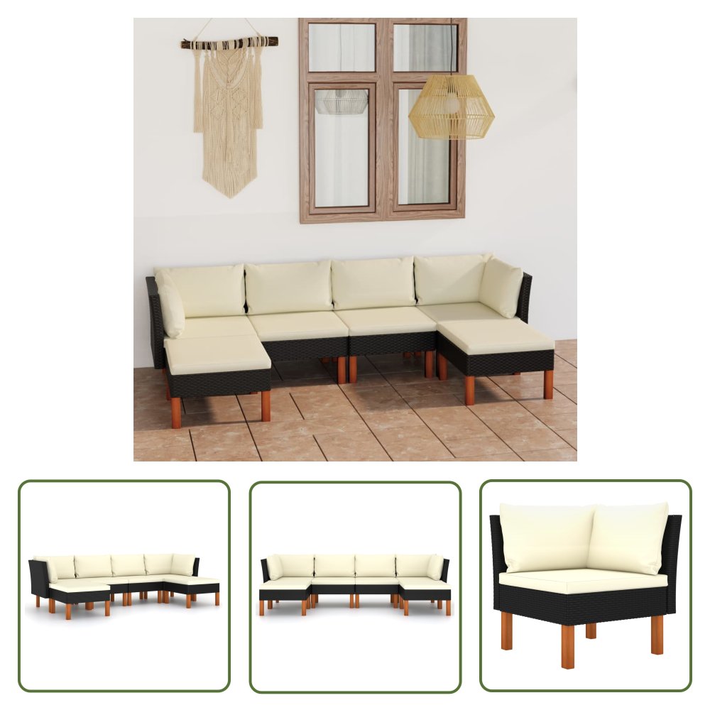 The Living Store 6-cz. zestaw wypoczynkowy do ogrodu - poduszki - czarny rattan PE - Ogrodowy Zestaw Wypoczynkowy