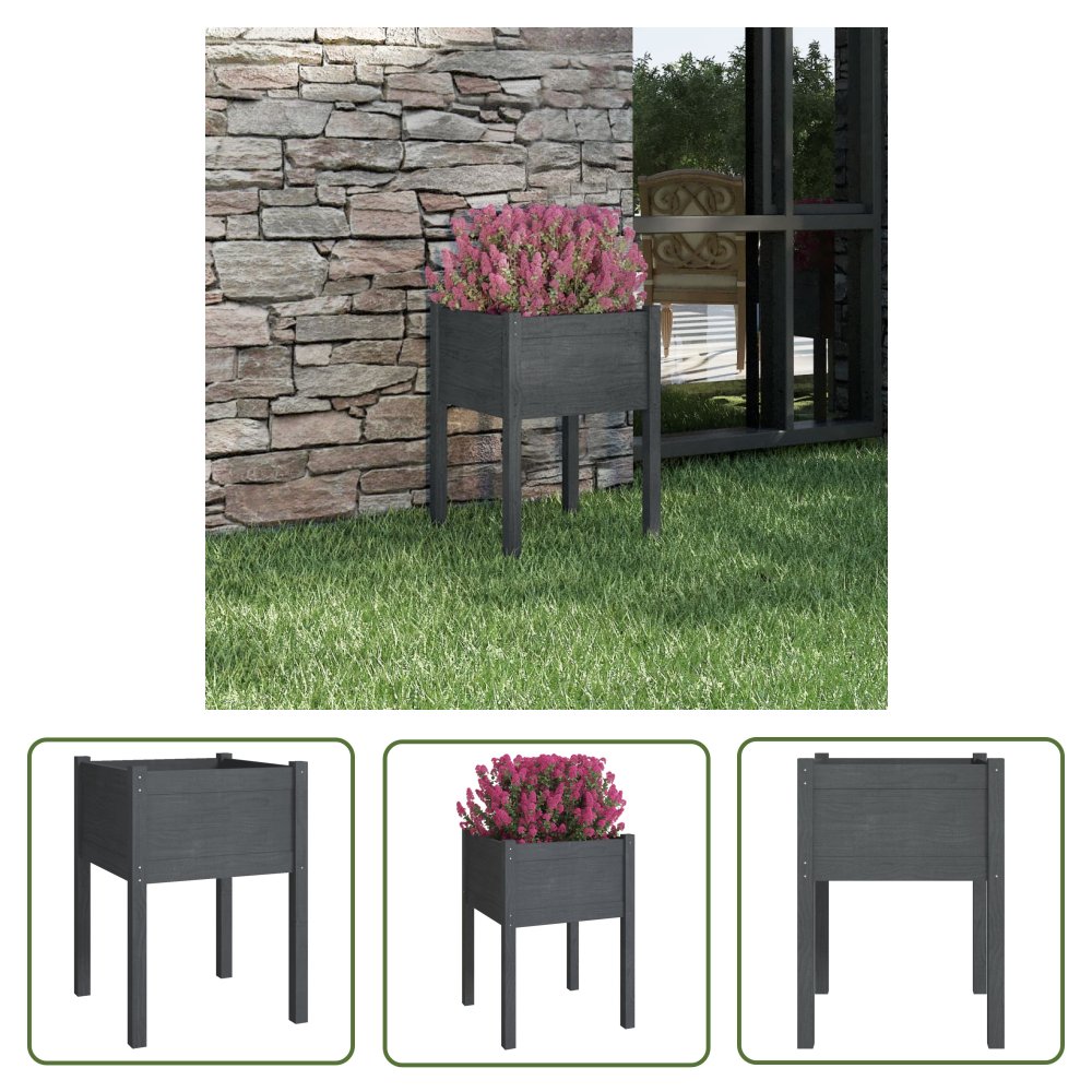 The Living Store Donica ogrodowa - szara - 50x50x70 cm - lite drewno sosnowe - Podwyższona Donica