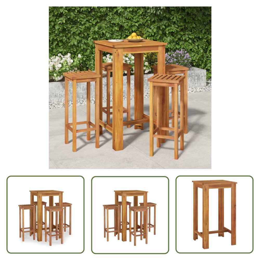 The Living Store 5-cz. zestaw ogrodowych mebli barowych - lite drewno akacjowe - Zestaw Mebli Barowych