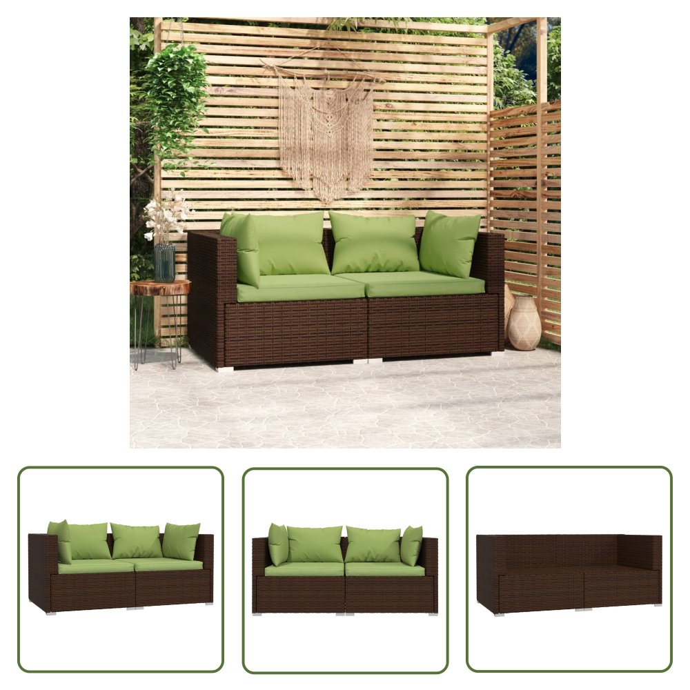 The Living Store 2-osobowa sofa ogrodowa z poduszkami - polirattan - brązowa - Sofa 2-osobowa