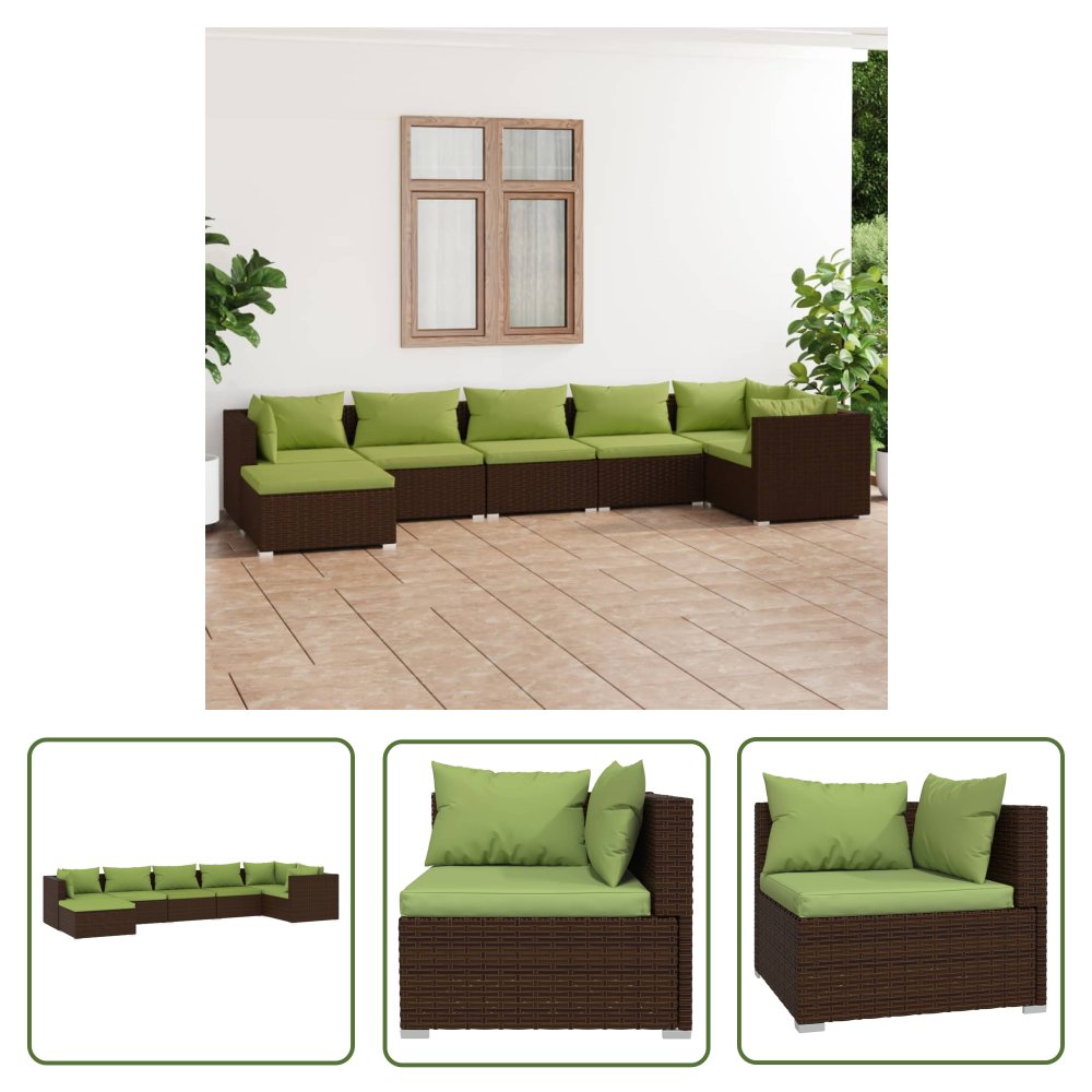 The Living Store 7-cz. zestaw wypoczynkowy do ogrodu - poduszki - rattan PE - brąz - Zestaw Mebli Ogrodowych