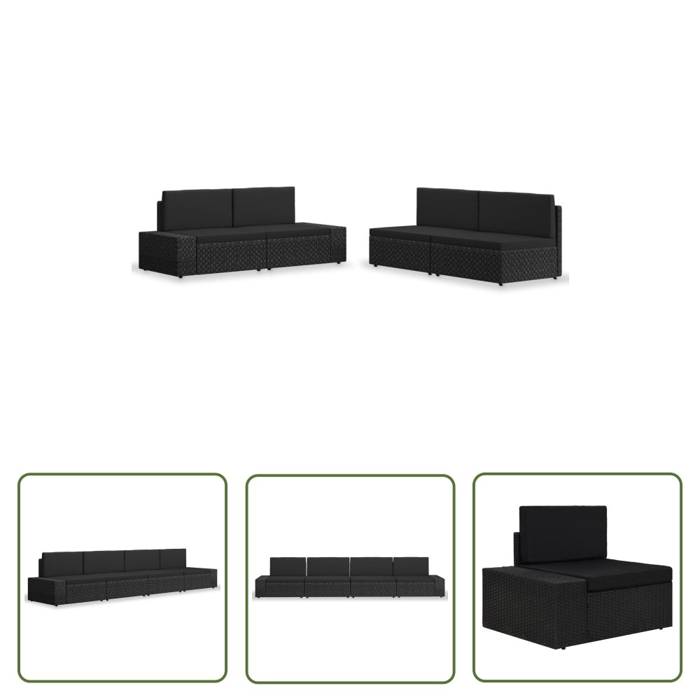 The Living Store 4-cz. zestaw wypoczynkowy do ogrodu - rattan PE - czarny - Sofa Ogrodowa