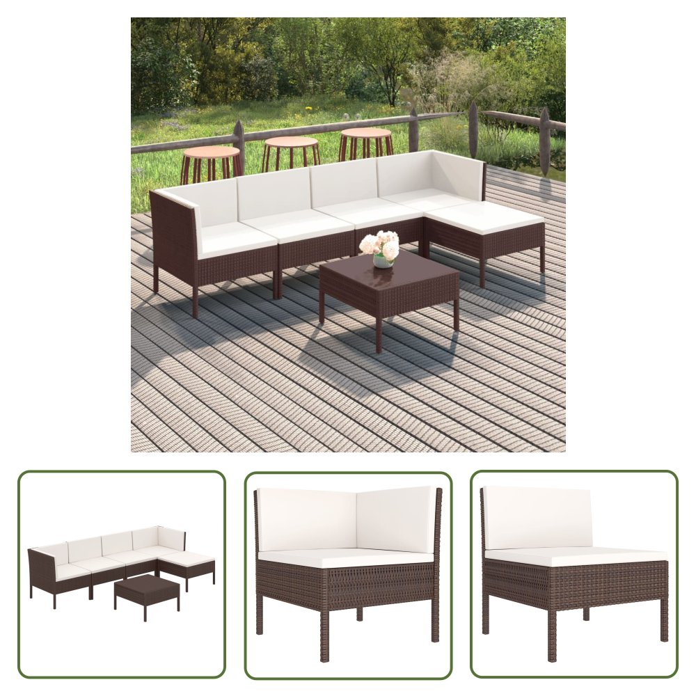 The Living Store 6-cz. zestaw wypoczynkowy do ogrodu - poduszki - rattan PE - brąz - Zestaw Wypoczynkowy Do Ogrodu