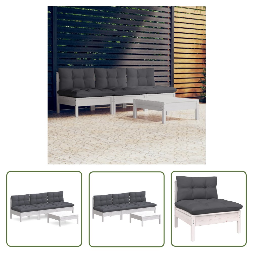 The Living Store 4-cz. ogrodowy zestaw wypoczynkowy - antracytowe poduszki - sosna - Zestaw Mebli Ogrodowych