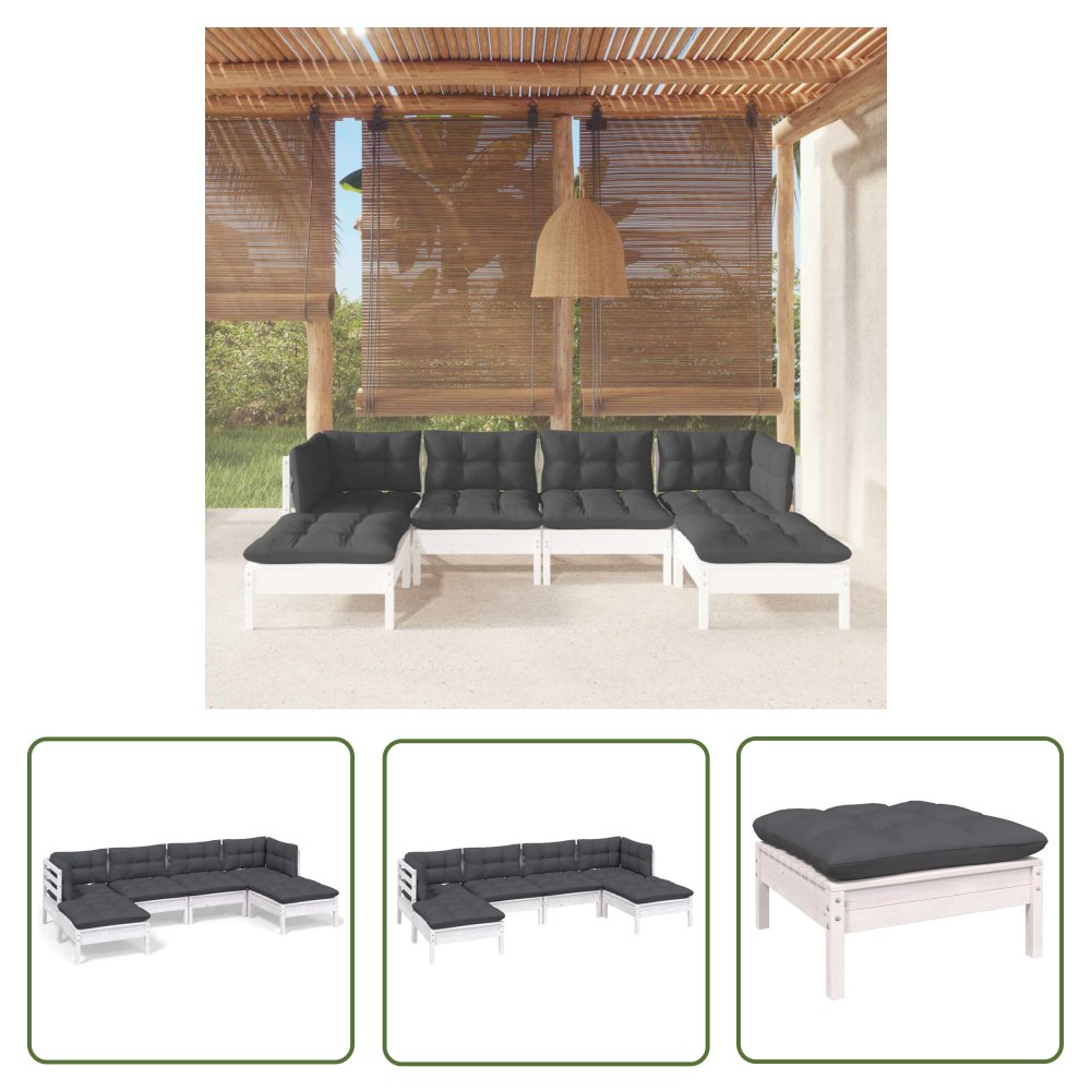 The Living Store 6-cz. zestaw wypoczynkowy do ogrodu - z poduszkami - biały - sosna - Zestaw Wypoczynkowy Do Ogrodu