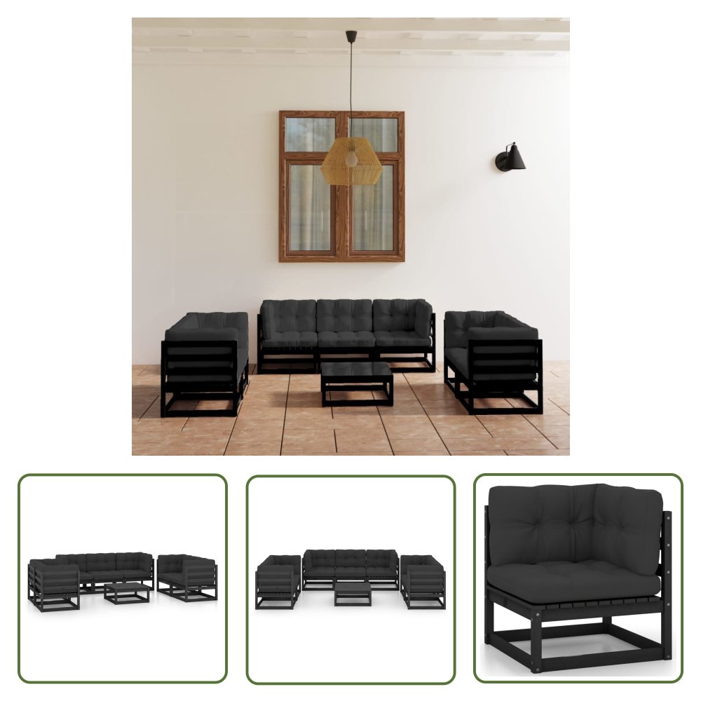 The Living Store 8-cz. zestaw wypoczynkowy do ogrodu - z poduszkami - lita sosna - Zestaw Wypoczynkowy Do Ogrodu