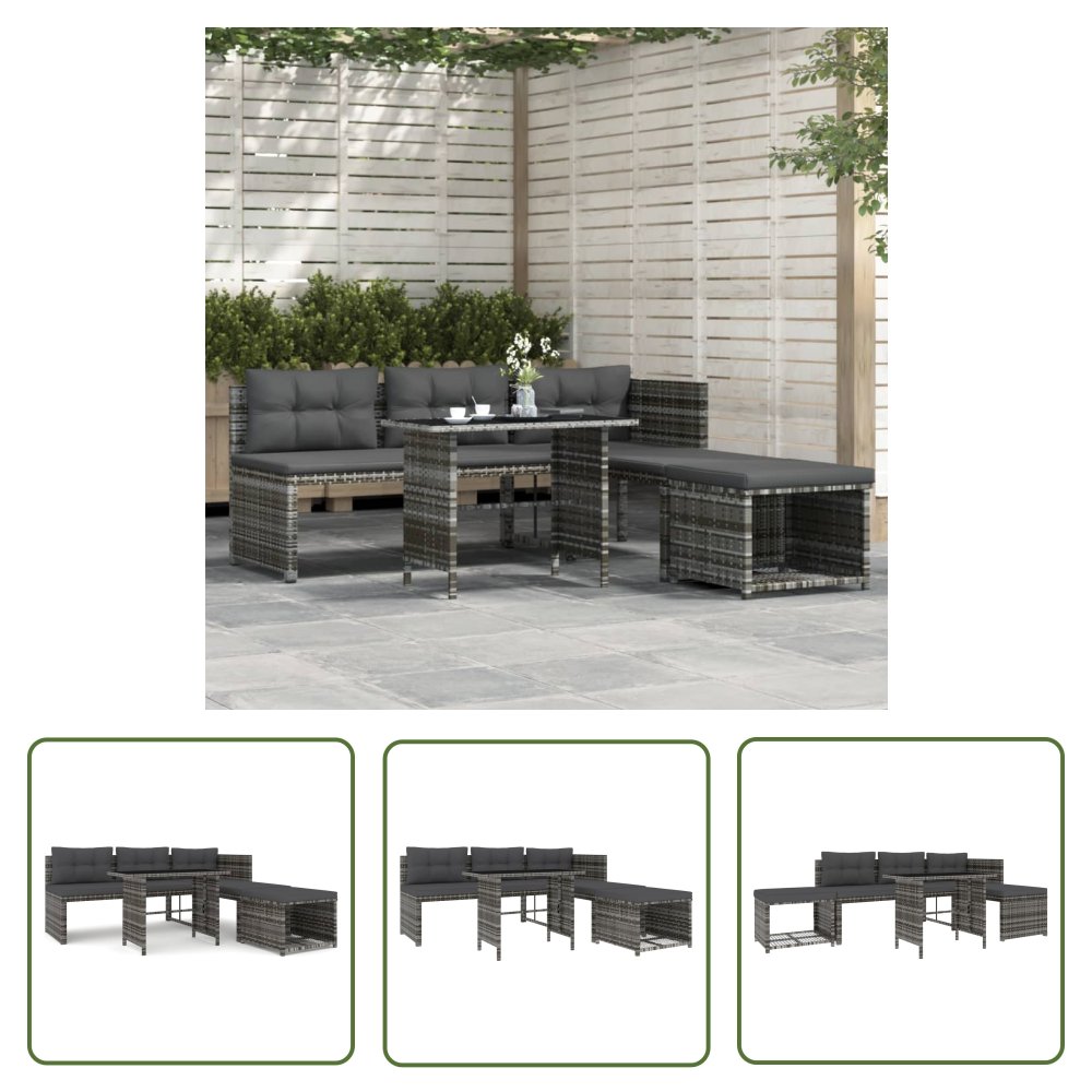 The Living Store 4-cz. zestaw mebli do ogrodu - poduszki - szary rattan PE - Zestaw Mebli Ogrodowych