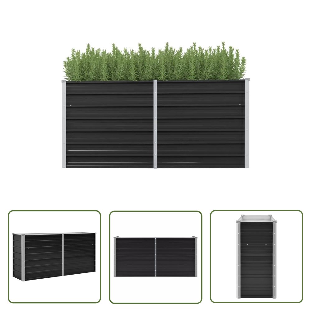 The Living Store Podwyższona donica - antracyt - 160x40x77 cm - galwanizowana stal - Podwyższona Donica