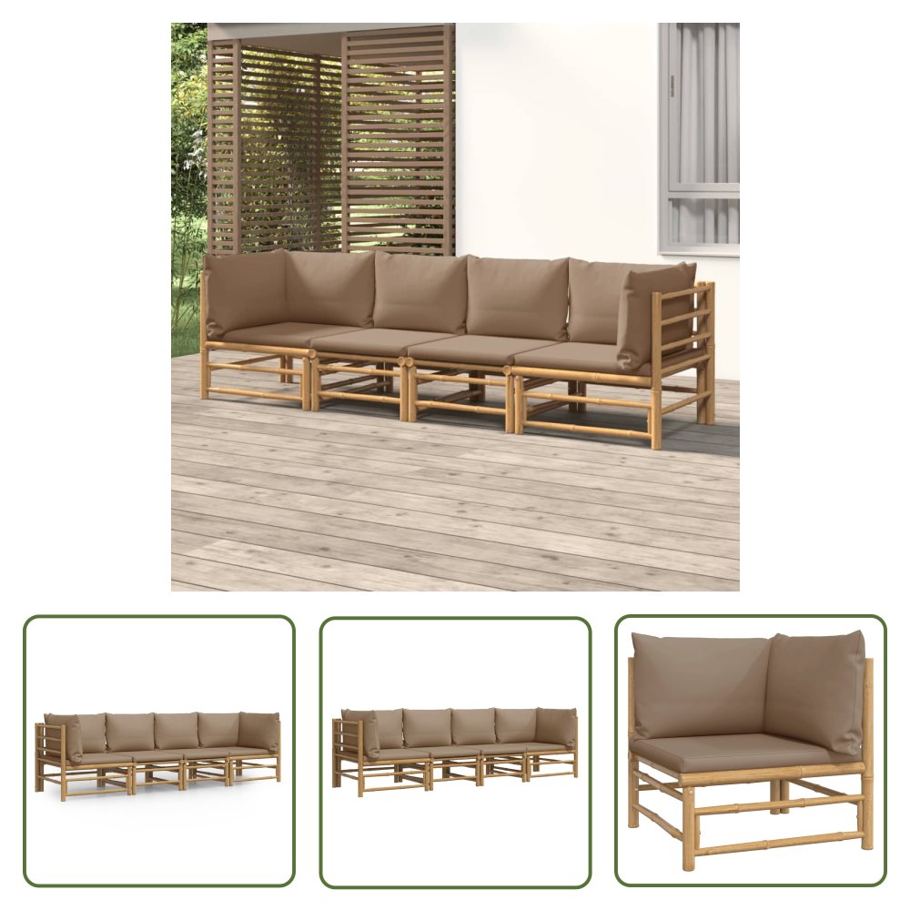 The Living Store 4-cz. zestaw mebli do ogrodu - poduszki w kolorze taupe - bambus - Zestaw Wypoczynkowy Do Ogrodu