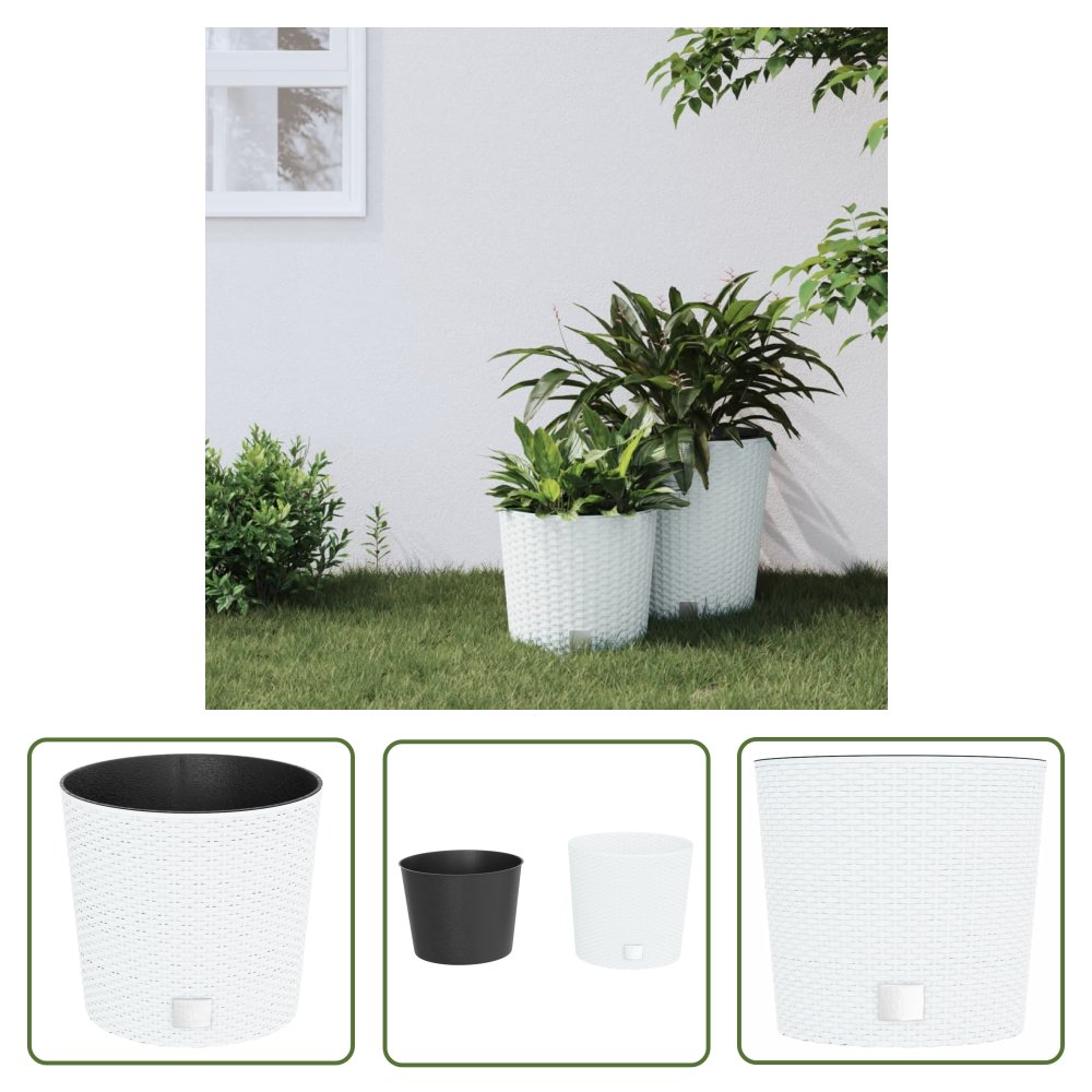 The Living Store Donica z pojemnikiem wewnętrznym - biała - 15/15 -3 L - rattan PP - Doniczka