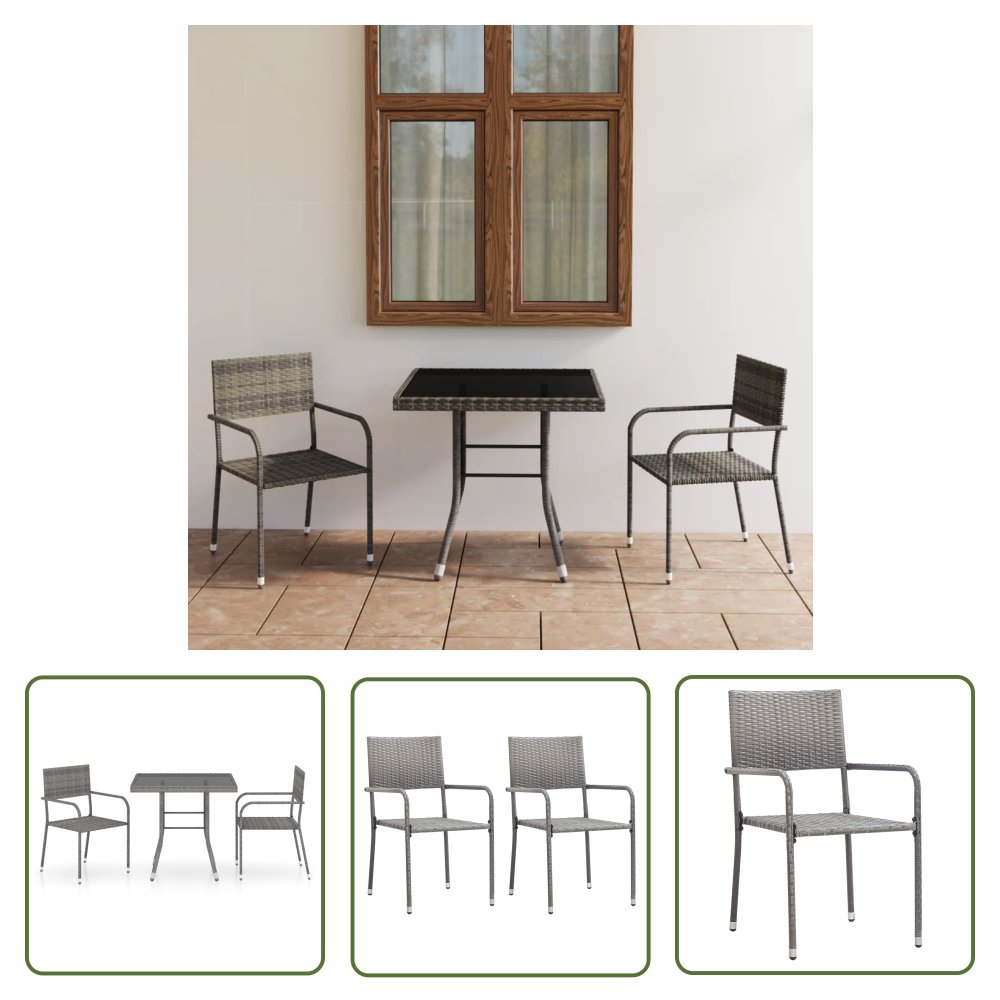 The Living Store 3-cz. zestaw mebli ogrodowych - polirattan - antracyt i szary - Zestaw Mebli Ogrodowych