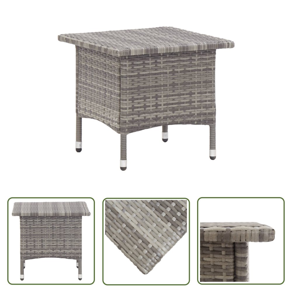 The Living Store Stolik herbaciany - szary - 50 x 50 x 47 cm - polirattan - Stolik Ogrodowy