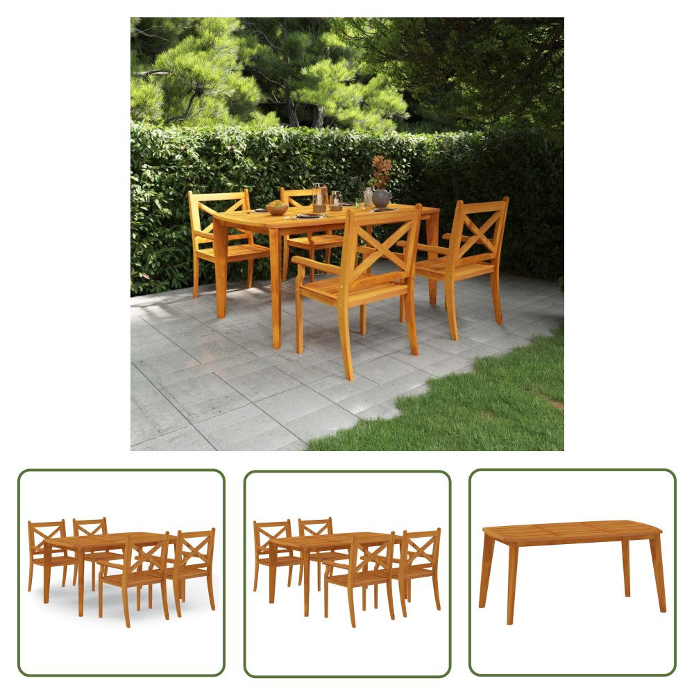 The Living Store 5-cz. zestaw mebli ogrodowych - lite drewno akacjowe - Zestaw Jadalniany