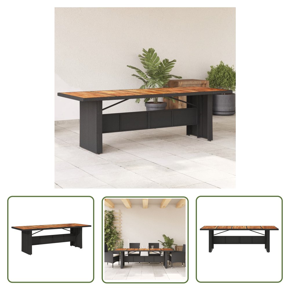 The Living Store Stół ogrodowy z akacjowym blatem - czarny - 240x90x75 cm - Stół Ogrodowy