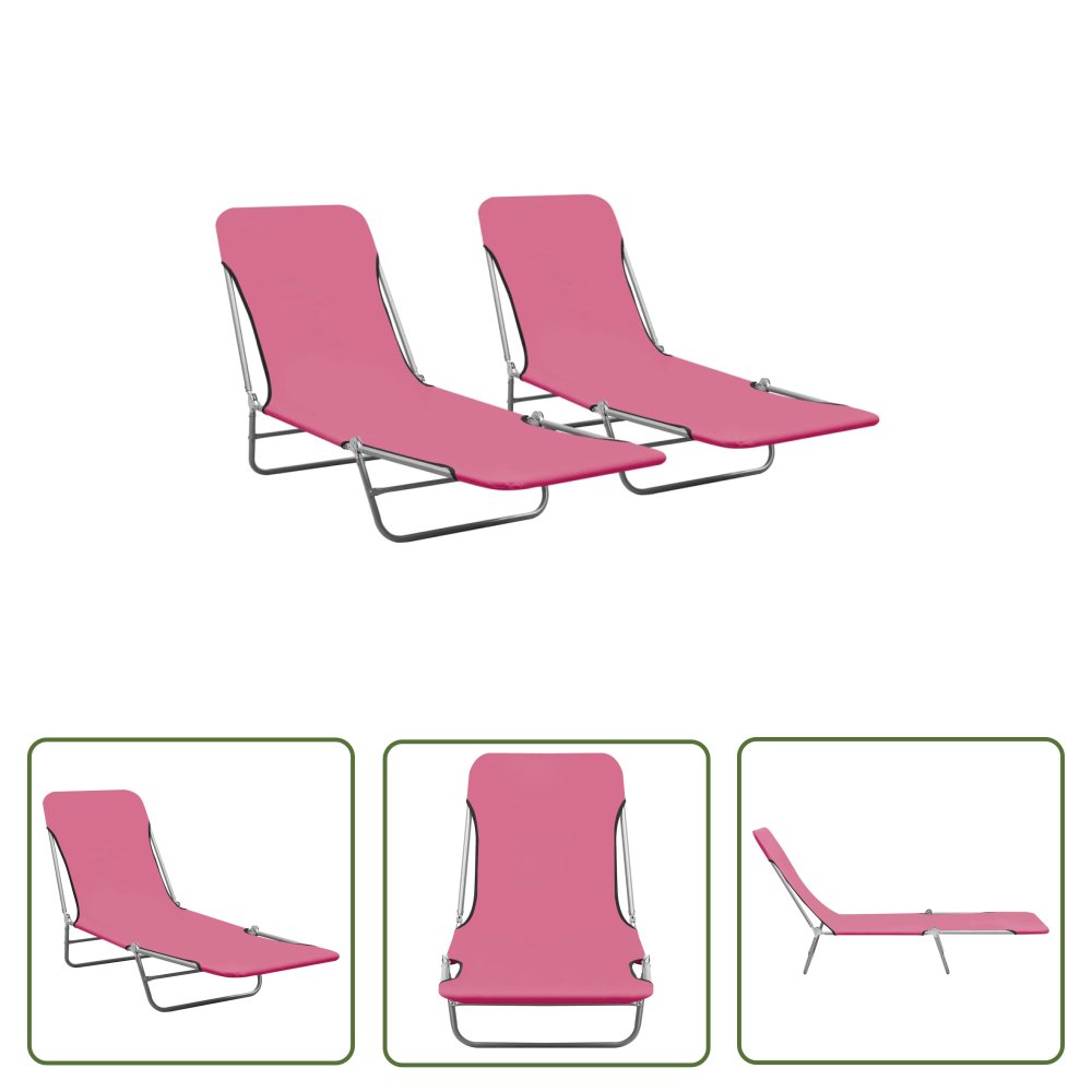 The Living Store Składane leżaki - 2 szt. - stal i tkanina - różowe - Leżak Składany