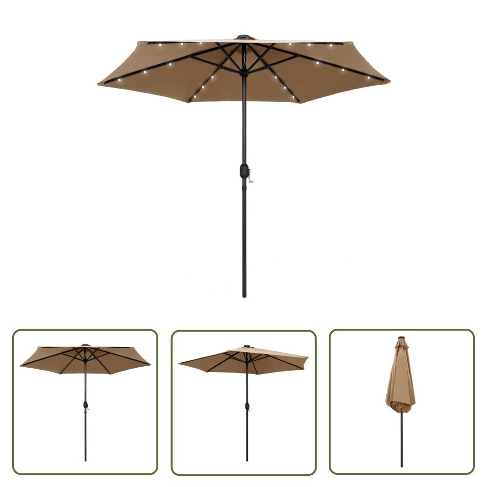 The Living Store Parasol ogrodowy z LED i aluminiowym słupkiem - 270 cm - taupe - Parasol Ogrodowy