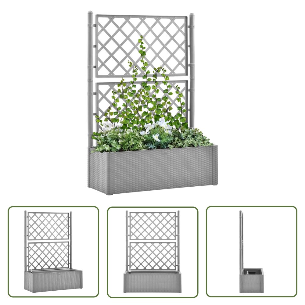 The Living Store Podwyższona donica z treliażem i systemem podlewania - szara - Donica