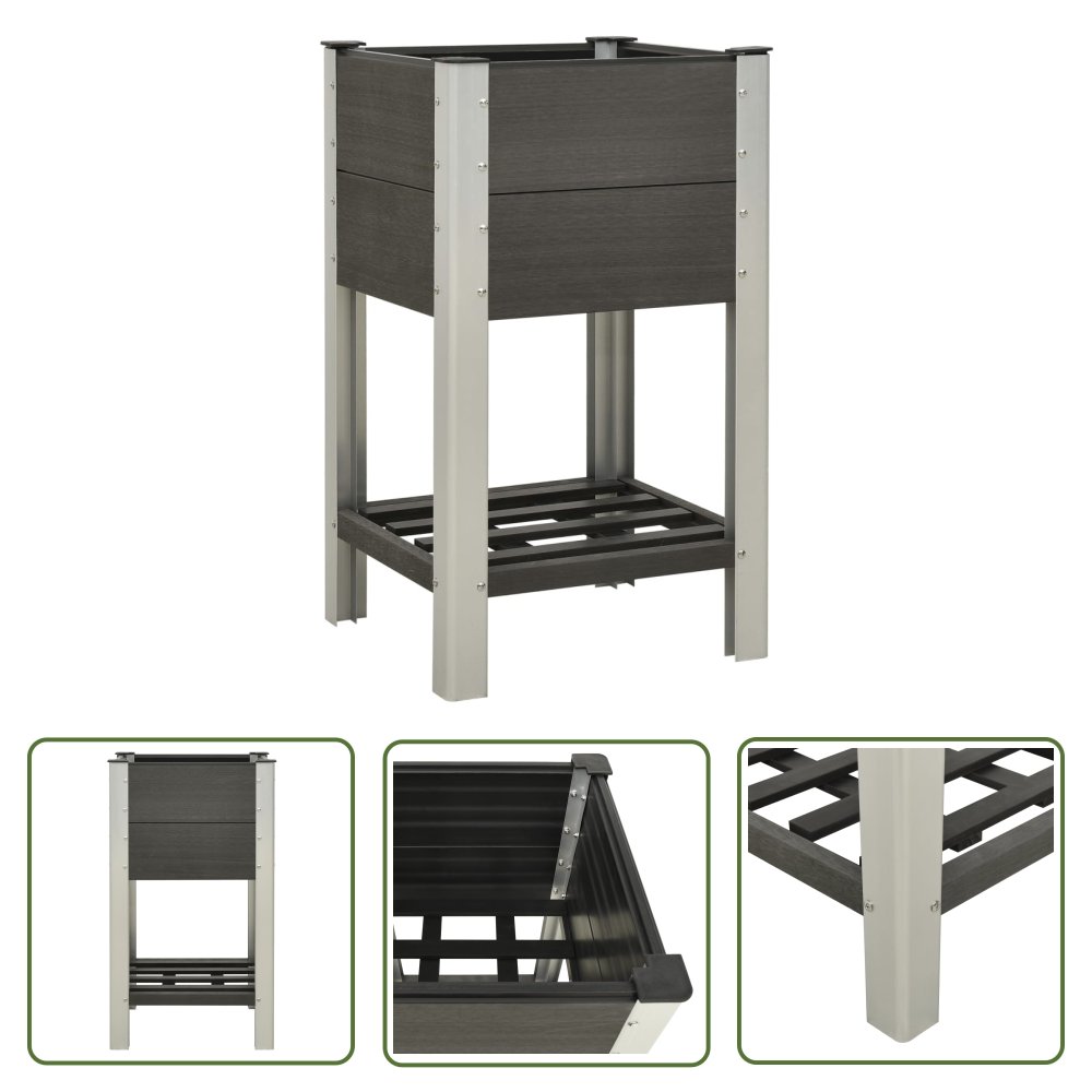 The Living Store Podwyższona donica ogrodowa z półką - 50x50x90 cm - WPC - szara - Podwyższona Donica Ogrodowa