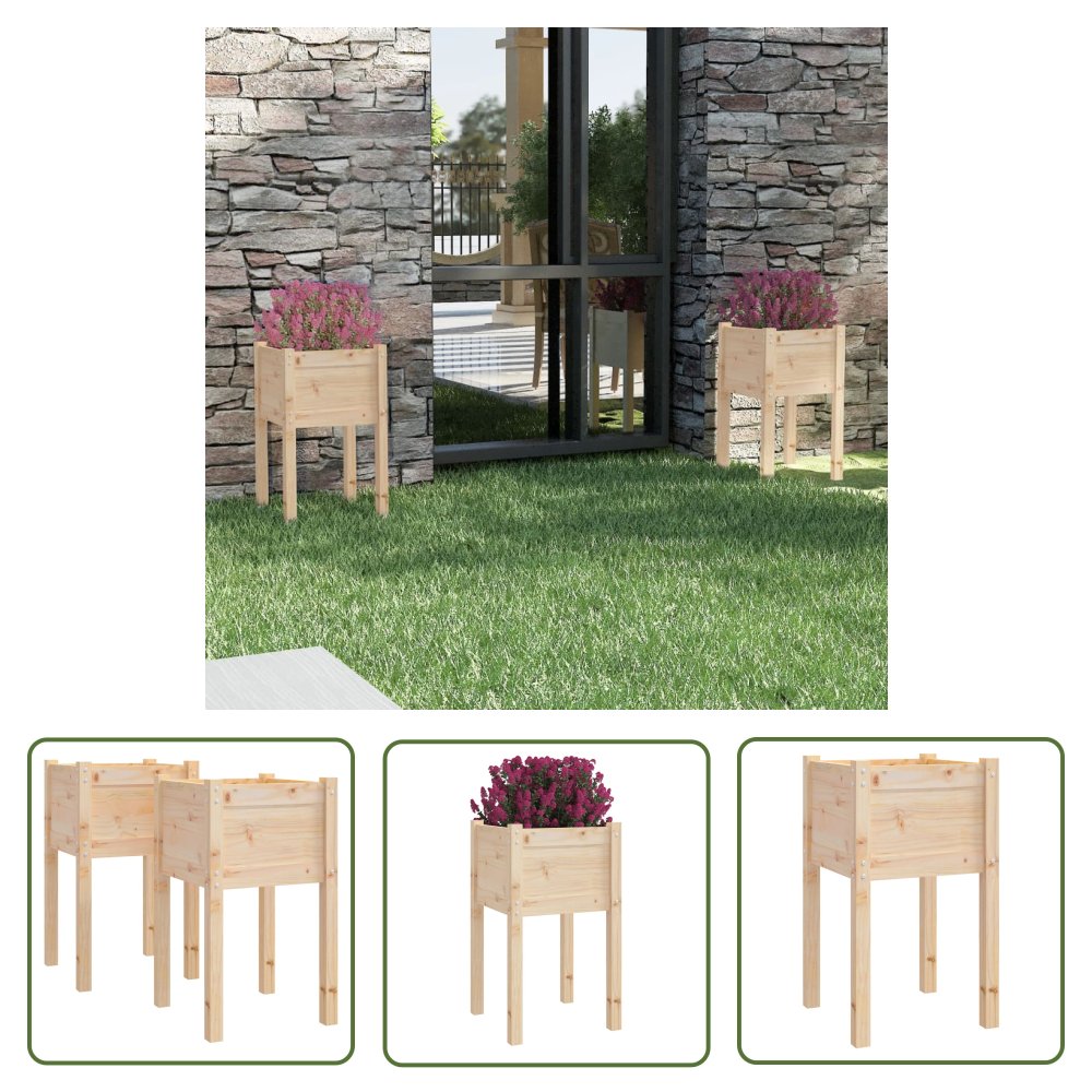 The Living Store Donice ogrodowe - 2 szt. - 40x40x70 cm - lite drewno sosnowe - Podwyższona Donica