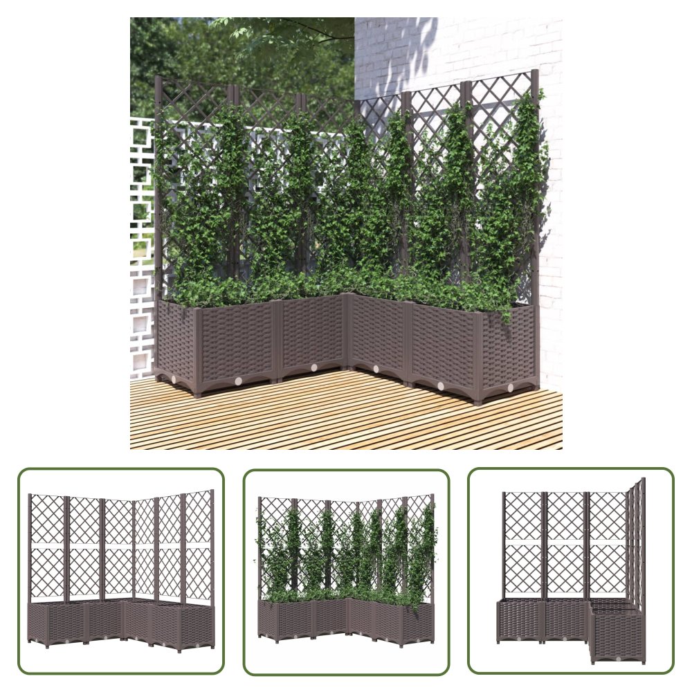 The Living Store Donica ogrodowa z kratką - brązowa - 120x120x136 cm - PP - Donica Ogrodowa