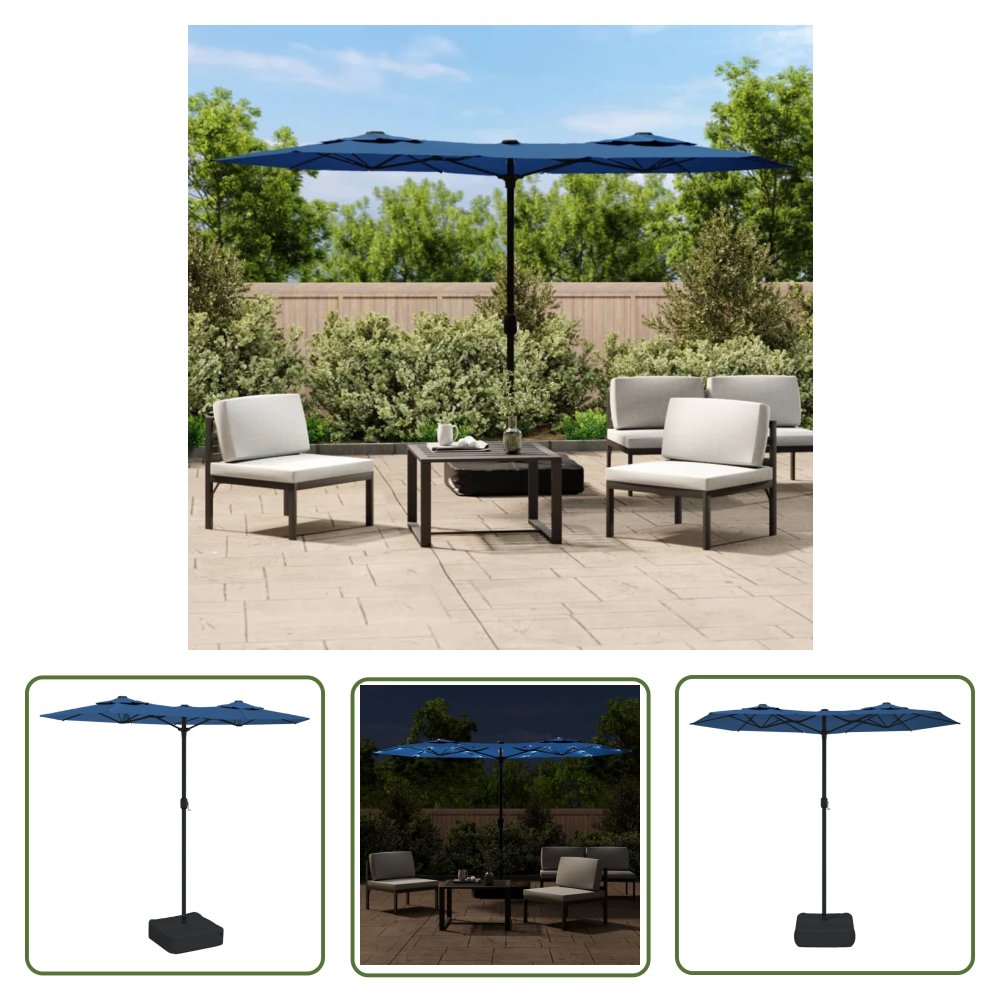The Living Store Podwójny parasol ogrodowy z LED - niebieski - 316x240 cm - Parasol Ogrodowy