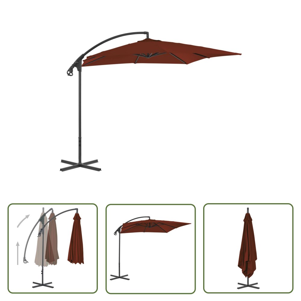 The Living Store Parasol wiszący ze stalowym słupkiem - 250x250 cm - terakota - Parasol Wiszący