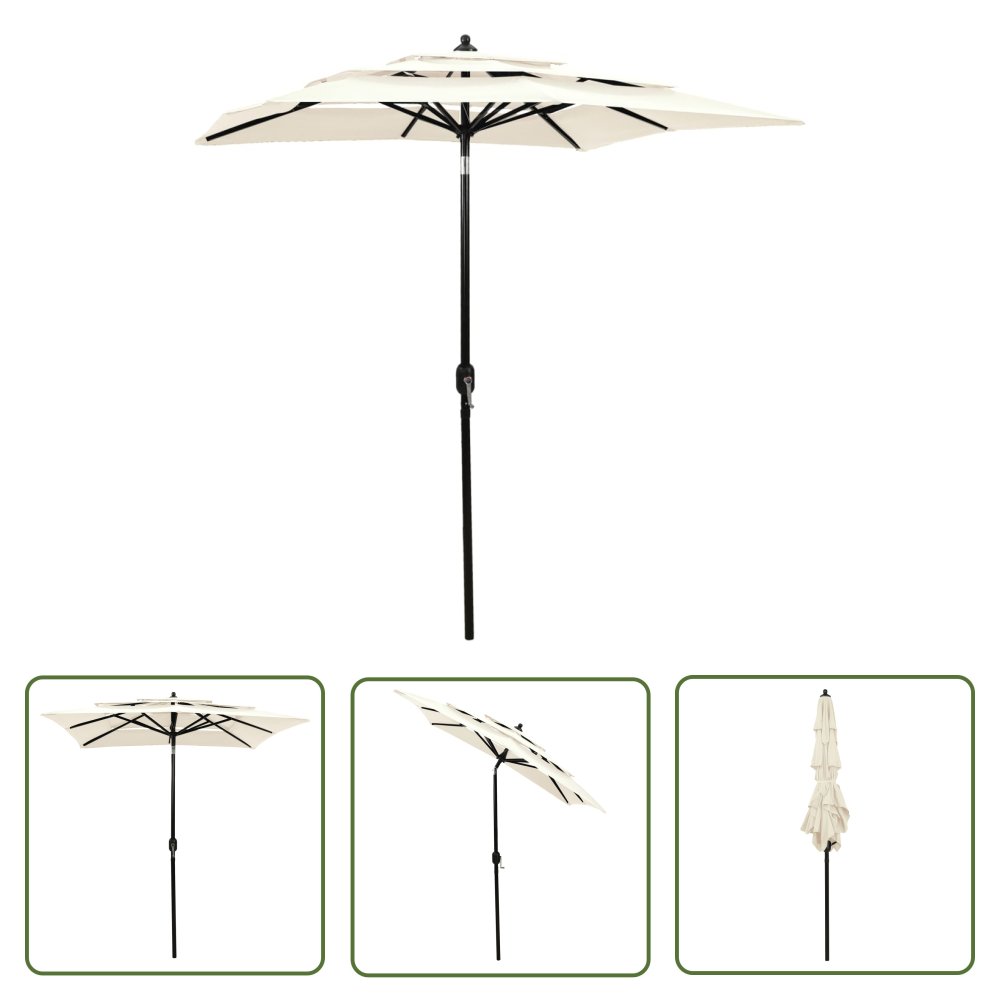 The Living Store 3-poziomowy parasol na aluminiowym słupku - piaskowy - 2x2 m - Parasol Ogrodowy