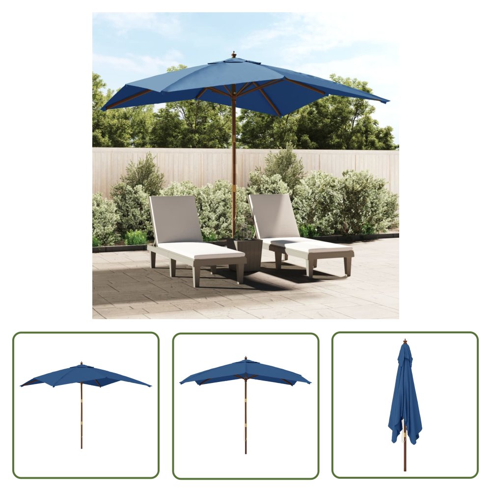 The Living Store Parasol ogrodowy na drewnianym słupku - lazurowy - 300x300x273 cm - Parasol Ogrodowy