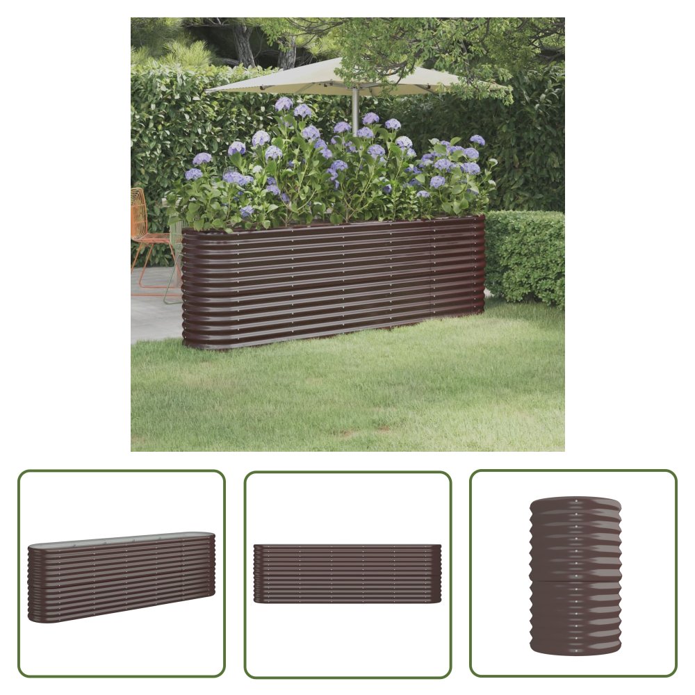 The Living Store Podwyższona donica - malowana proszkowo stal - 224x40x68 cm - brąz - Podwyższona Donica