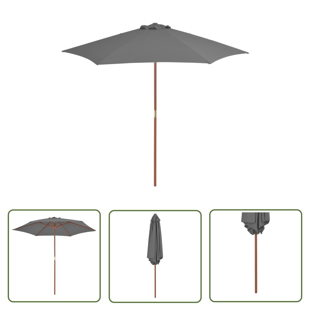The Living Store Parasol ogrodowy na drewnianym słupku - 270 cm - antracytowy - Parasol