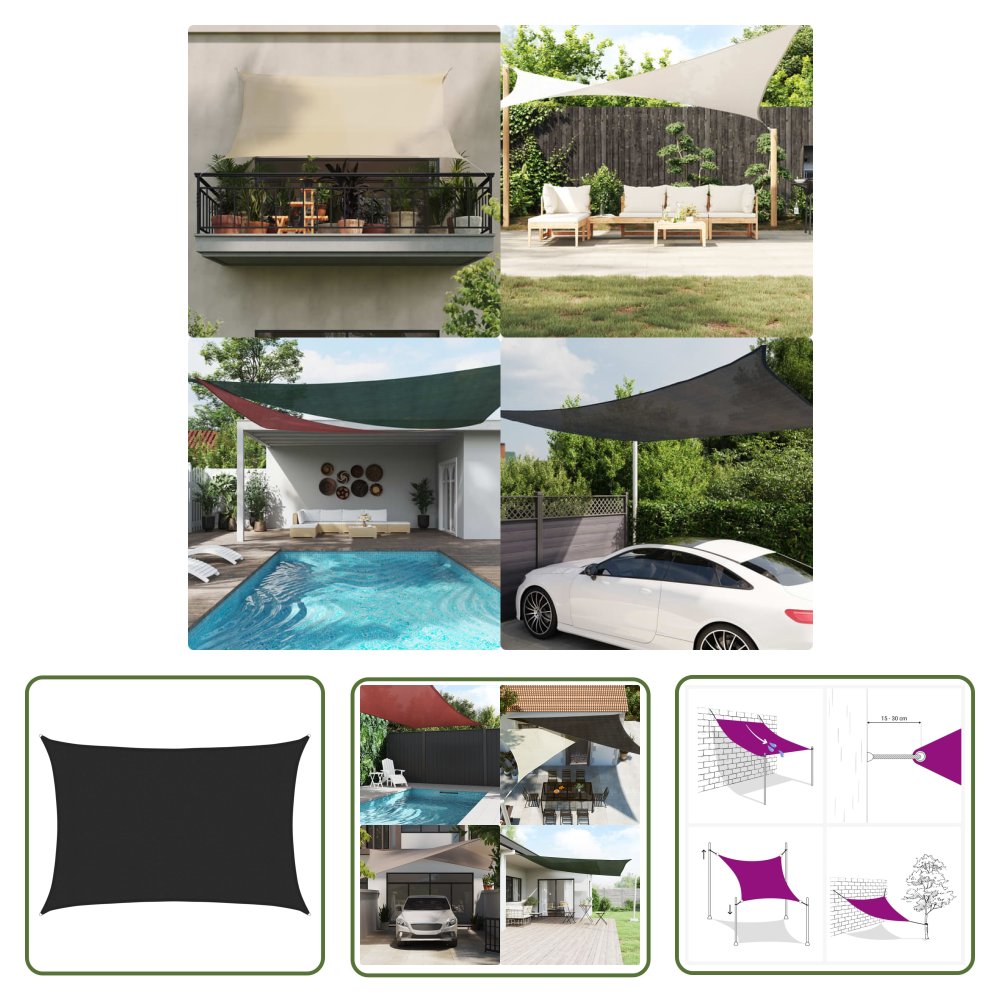 The Living Store Żagiel przeciwsłoneczny - 160 g/m² - czarny - 3x4 -5 m - HDPE - Żagiel Ogrodowy