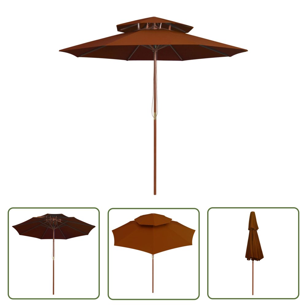 The Living Store Parasol ogrodowy z dwupoziomową czaszą - terakota - 270 cm - Parasol Ogrodowy