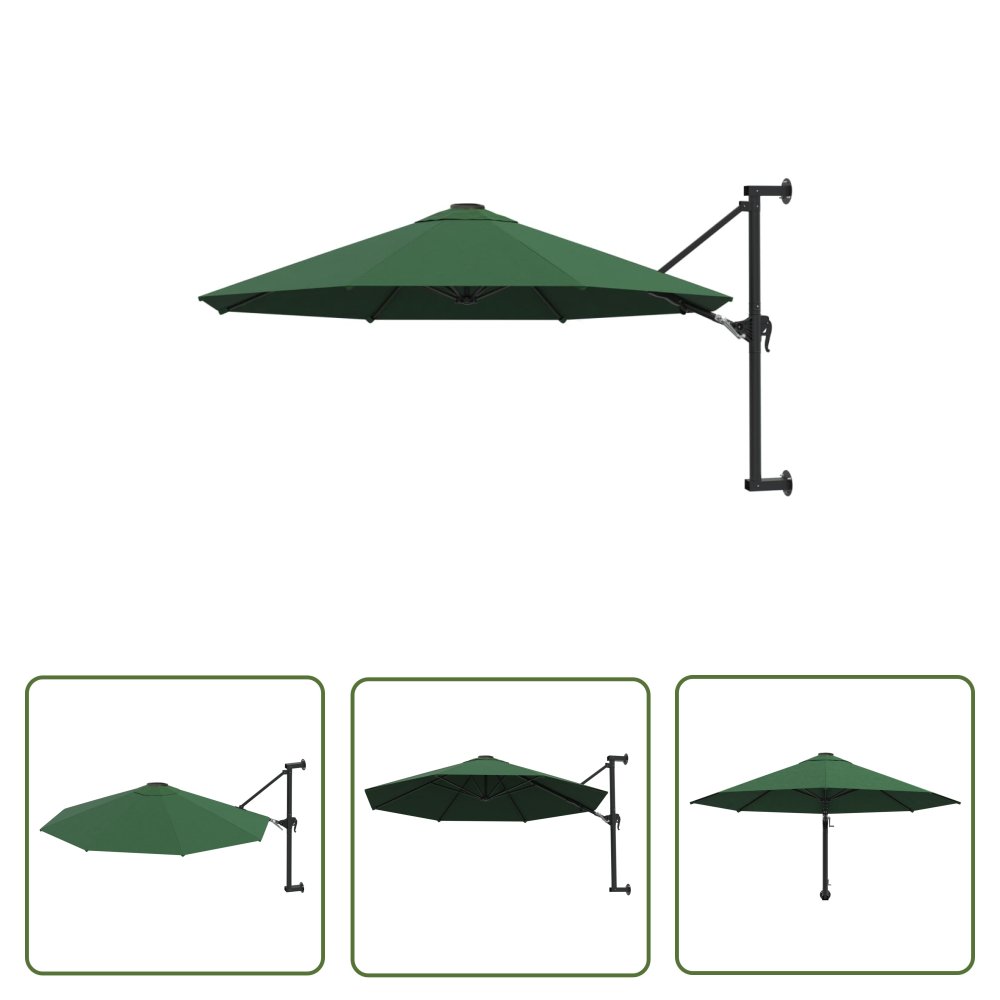 The Living Store Parasol ścienny na metalowym słupku - 300 cm - zielony - Parasol