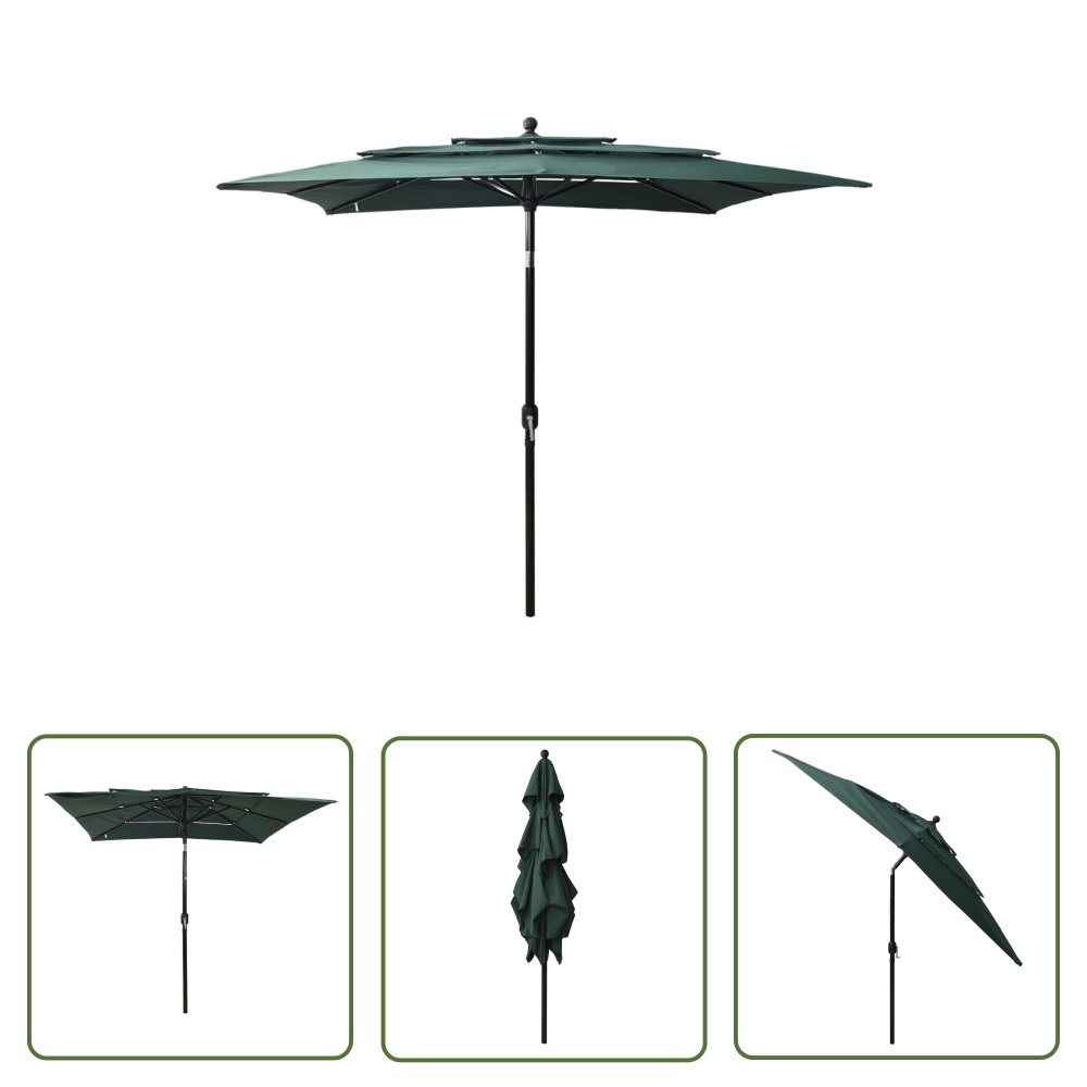 The Living Store 3-poziomowy parasol na aluminiowym słupku - zielony - 2 -5x2 -5 m - Parasol Ogrodowy