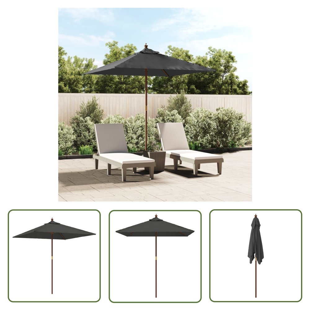 The Living Store Parasol ogrodowy na drewnianym słupku - antracyt - 198x198x231 cm - Parasol Ogrodowy