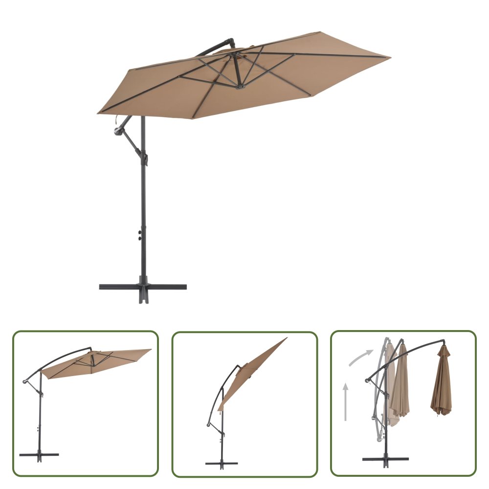 The Living Store Parasol wiszący z aluminiowym słupkiem - 300 cm - taupe - Parasol Wiszący
