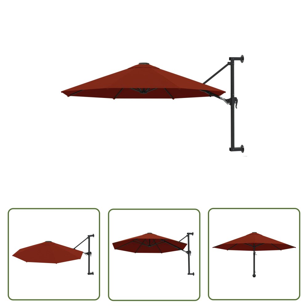 The Living Store Parasol ścienny na metalowym słupku - 300 cm - kolor terakota - Parasol