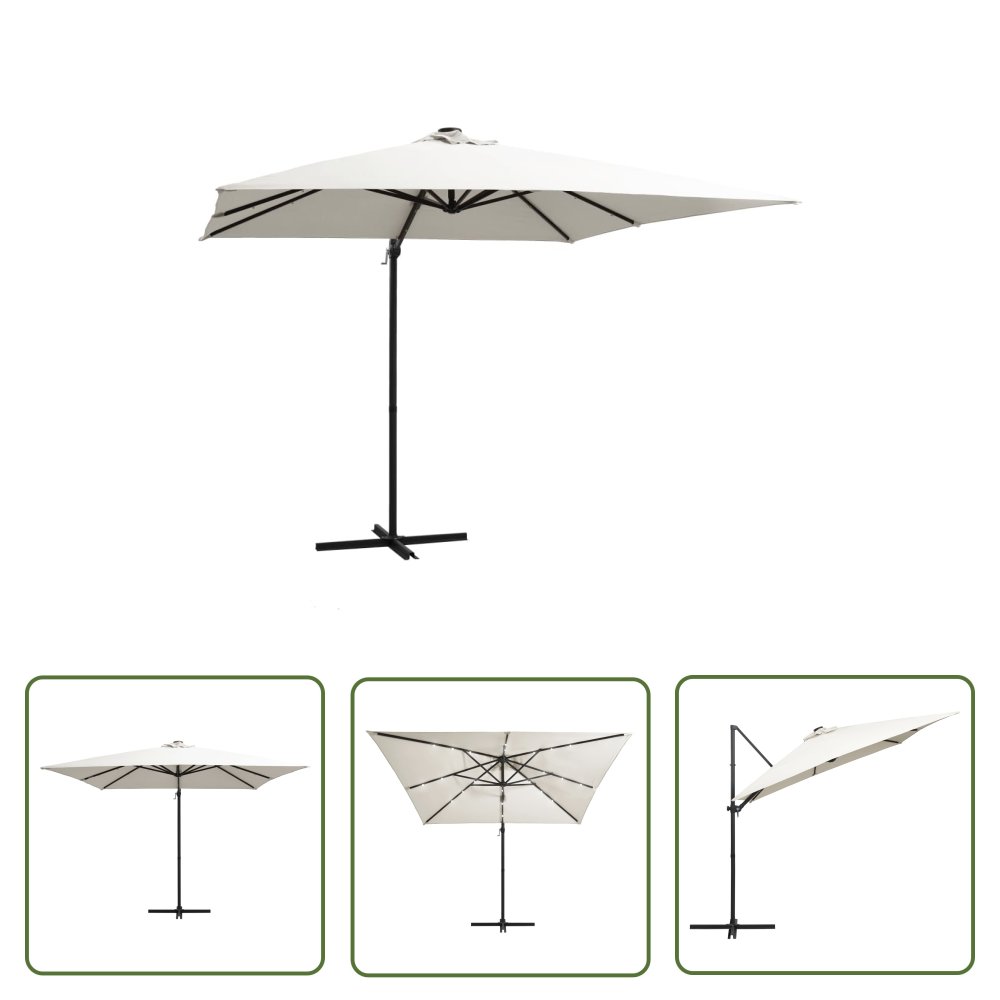 The Living Store Parasol wiszący z LED i stalowym słupkiem - 250x250 cm - piaskowy - Parasol Wiszący